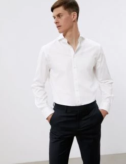 JAEGER Men's Shirts Tailored Fit Pure Cotton Twill Shirt With Cut Away Collar