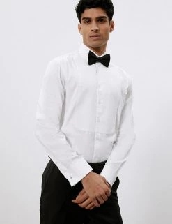 JAEGER Formal Shirts Slim Fit Cotton Marcella Bib Front Dress Shirt