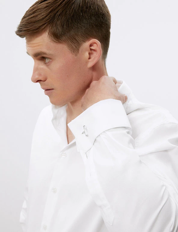 JAEGER Formal Shirts Tailored Fit Pure Cotton Shirt With Double Cuff 7 JAEGER Formal Shirts Tailored Fit Pure Cotton Shirt With Double Cuff - Image 5