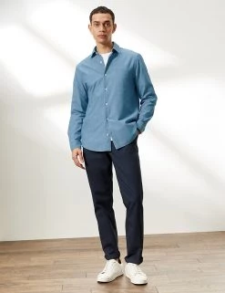 JAEGER Casual Shirts Pure Cotton Chambray Long Sleeve Shirt