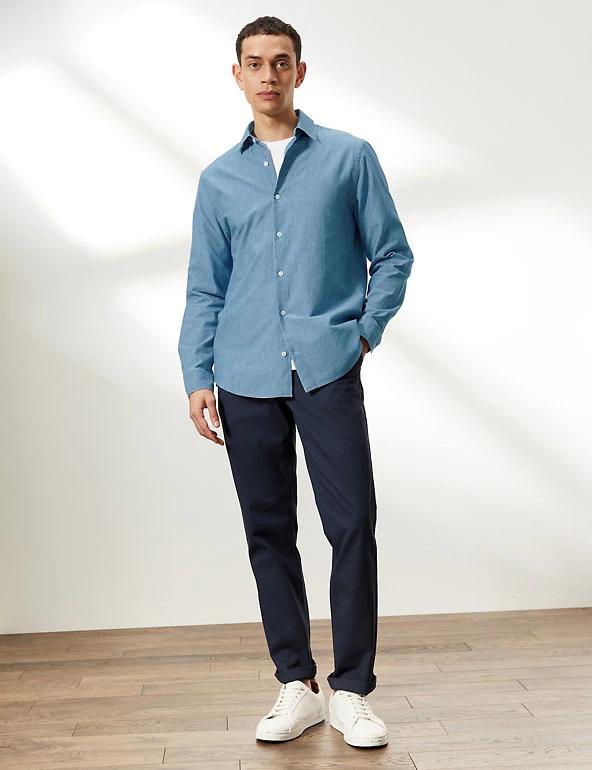 JAEGER Casual Shirts Pure Cotton Chambray Long Sleeve Shirt 3 JAEGER Casual Shirts Pure Cotton Chambray Long Sleeve Shirt