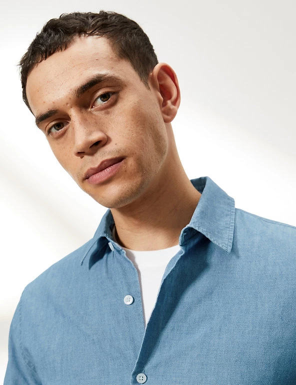 JAEGER Casual Shirts Pure Cotton Chambray Long Sleeve Shirt 5 JAEGER Casual Shirts Pure Cotton Chambray Long Sleeve Shirt - Image 3