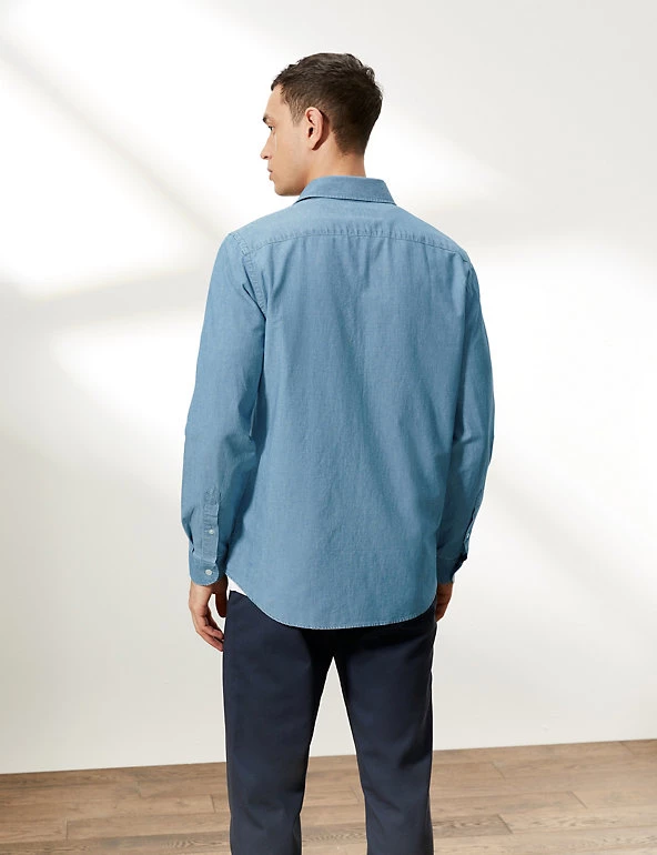 JAEGER Casual Shirts Pure Cotton Chambray Long Sleeve Shirt 6 JAEGER Casual Shirts Pure Cotton Chambray Long Sleeve Shirt - Image 4