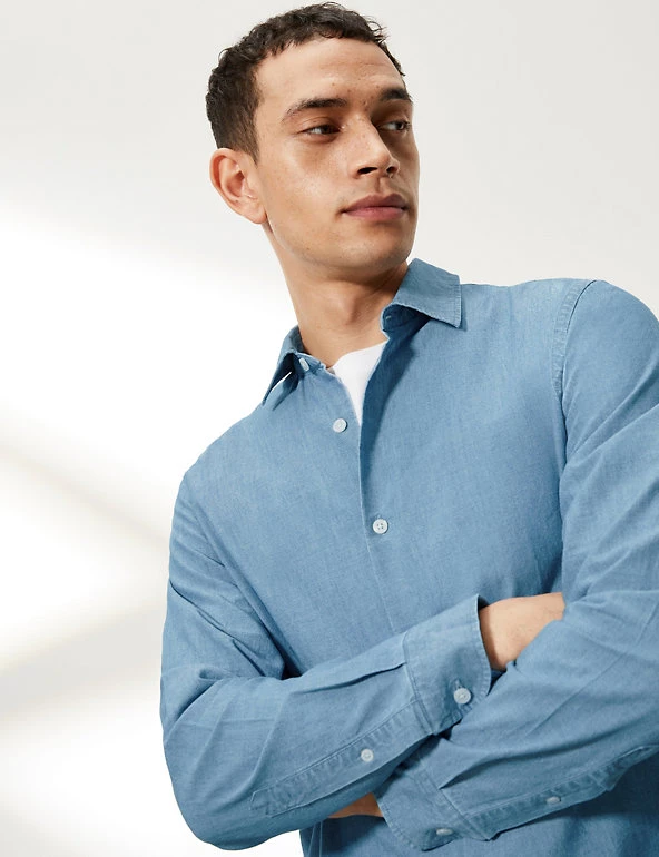 JAEGER Casual Shirts Pure Cotton Chambray Long Sleeve Shirt 7 JAEGER Casual Shirts Pure Cotton Chambray Long Sleeve Shirt - Image 5