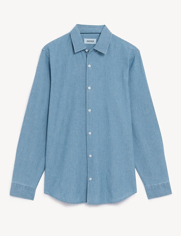 JAEGER Casual Shirts Pure Cotton Chambray Long Sleeve Shirt 4 JAEGER Casual Shirts Pure Cotton Chambray Long Sleeve Shirt - Image 2