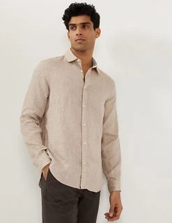 JAEGER Casual Shirts Luxury Pure Linen Long Sleeve Shirt