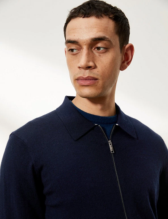 JAEGER Men's Cardigans Wool With Cashmere Zip Up Knitted Jumper 6 JAEGER Men's Cardigans Wool With Cashmere Zip Up Knitted Jumper - Image 4