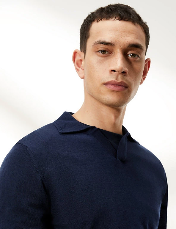 JAEGER Men's Polo Shirts Pure Merino Wool Knitted Polo Shirt 6 JAEGER Men's Polo Shirts Pure Merino Wool Knitted Polo Shirt - Image 4