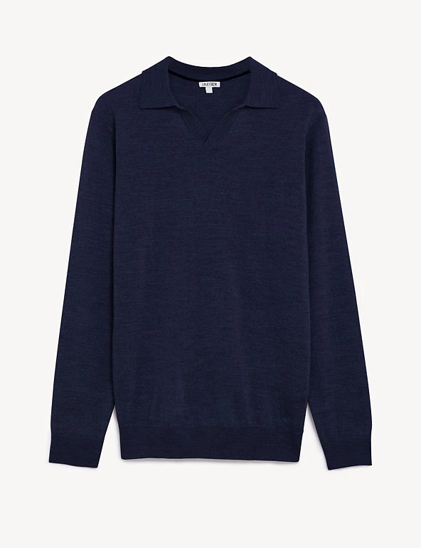 JAEGER Men's Polo Shirts Pure Merino Wool Knitted Polo Shirt 4 JAEGER Men's Polo Shirts Pure Merino Wool Knitted Polo Shirt - Image 2