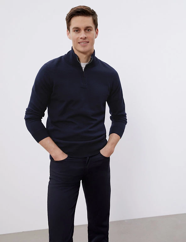 JAEGER Men's Jumpers Pure Merino Wool Half Zip Jumper 5 JAEGER Men's Jumpers Pure Merino Wool Half Zip Jumper - Image 3