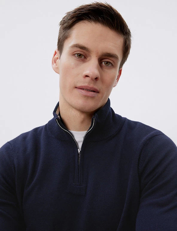 JAEGER Men's Jumpers Pure Merino Wool Half Zip Jumper 6 JAEGER Men's Jumpers Pure Merino Wool Half Zip Jumper - Image 4