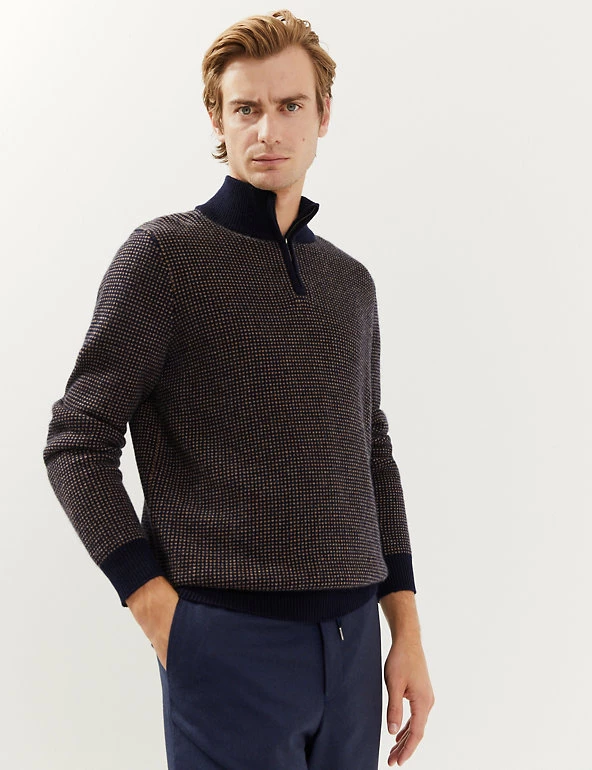 JAEGER Men's Jumpers Wool Half-Zip Jumper With Cashmere 6 JAEGER Men's Jumpers Wool Half-Zip Jumper With Cashmere - Image 4