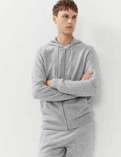 JAEGER Men's Hoodies & Sweatshirts Wool With Cashmere Zip Up Hoodie