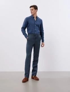 JAEGER Men's Trousers Tailored Fit Italian Silk And Linen Trousers