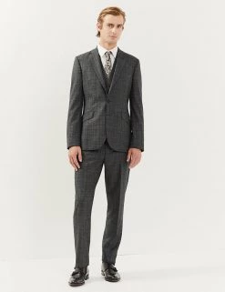 JAEGER Smart Trousers Slim Fit Italian Pure Wool Check Trousers