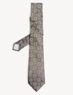 JAEGER Men's Ties Italian Woven Floral Pure Silk Tie