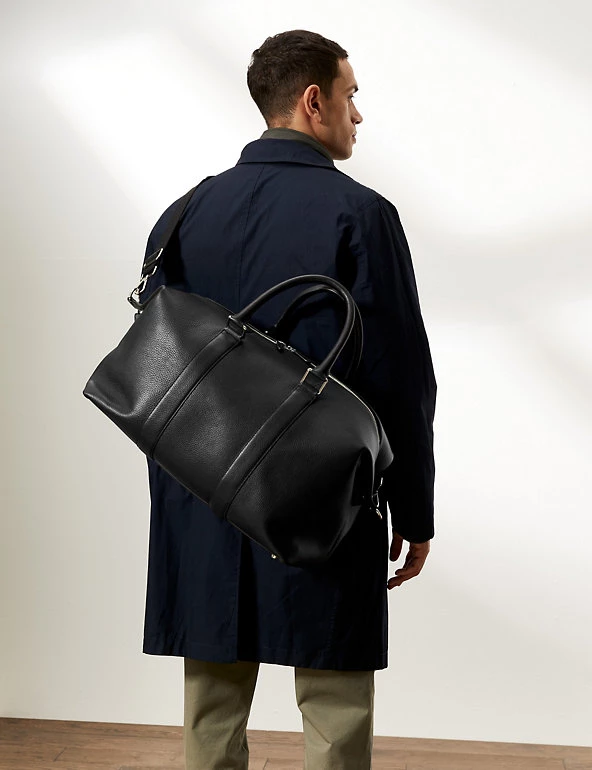 JAEGER Men's Bags Premium Leather Textured Weekend Bag 4 JAEGER Men's Bags Premium Leather Textured Weekend Bag - Image 2