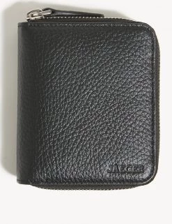 JAEGER Men's Wallets Premium Leather Textured Zip Wallet