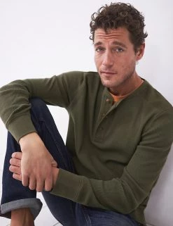 White Stuff Men's Tops Pure Cotton Waffle Henley Top