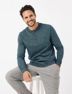 FatFace Men's Tops Cotton Rich Henley Long Sleeve Top