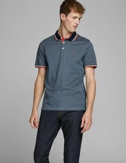 JACK & JONES Men's Polo Shirts Slim Fit Pure Cotton Tipped Polo Shirt