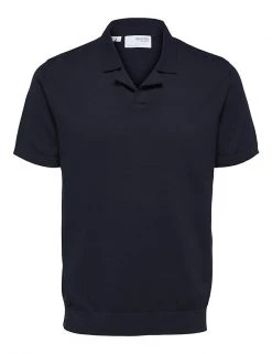 SELECTED HOMME Men's Knitted Polo Shirts Cotton Blend Knitted Polo Shirt