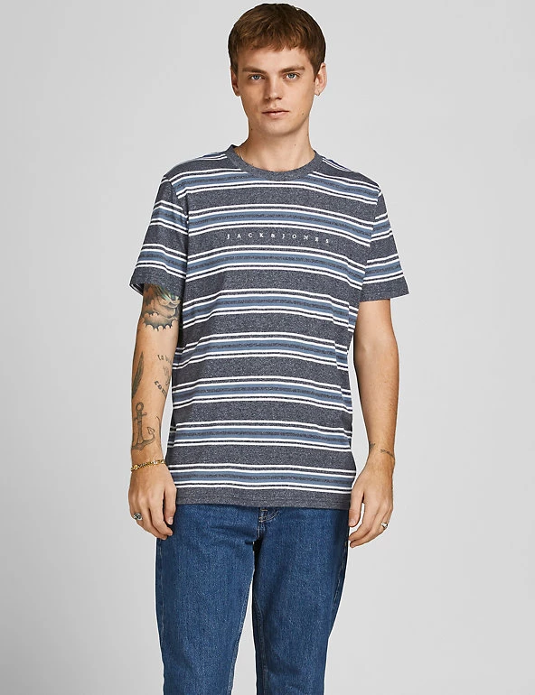 JACK & JONES Men's T-shirts Pure Cotton Striped T-Shirt 9 JACK & JONES Men's T-shirts Pure Cotton Striped T-Shirt - Image 7