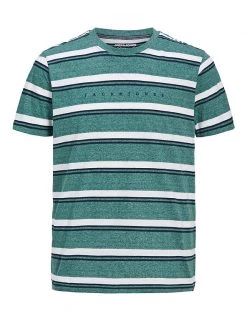 JACK & JONES Men's T-shirts Pure Cotton Striped T-Shirt
