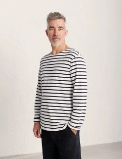 Seasalt Cornwall Men's T-shirts Organic Cotton Striped Long Sleeve T-Shirt