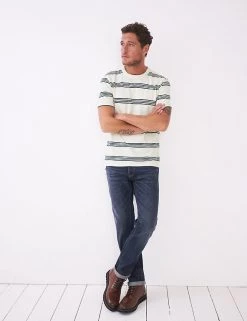 White Stuff Men's T-shirts Pure Cotton Striped Crew Neck T-Shirt