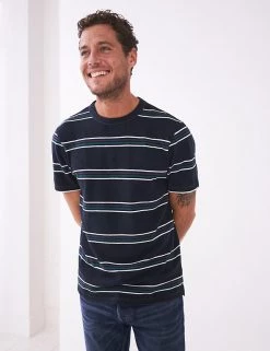 White Stuff Men's T-shirts Pure Cotton Striped Crew Neck T-Shirt