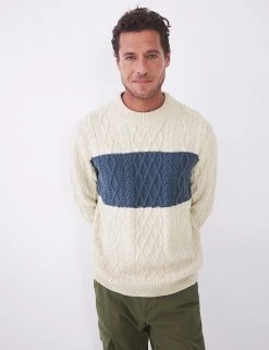 White Stuff Men's Jumpers Pure Cotton Cable Colour Block Jumper