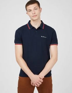 Ben Sherman Men's Polo Shirts Pure Cotton Pique Tipped Polo Shirt