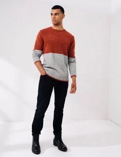 FatFace Men's Jumpers Colour Block Crew Neck Jumper With Wool