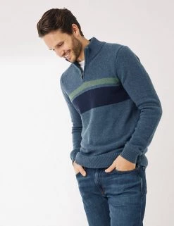 FatFace Men's Jumpers Cotton Rich Funnel Neck Half Zip Jumper