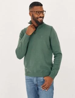 FatFace Men's Jumpers Cotton Rich Funnel Neck Half Zip Jumper
