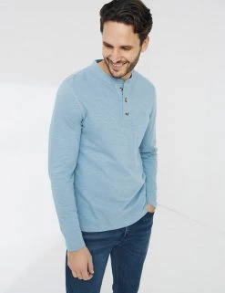 FatFace Men's T-shirts Pure Cotton Henley Long Sleeve T-Shirt