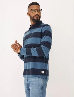 FatFace Men's Polo Shirts Pure Cotton Striped Long Sleeve Polo Shirt