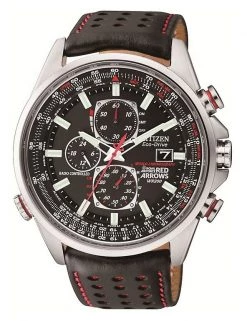 Men's Watches Citizen Red Arrows World Time Leather Chronograph Watch