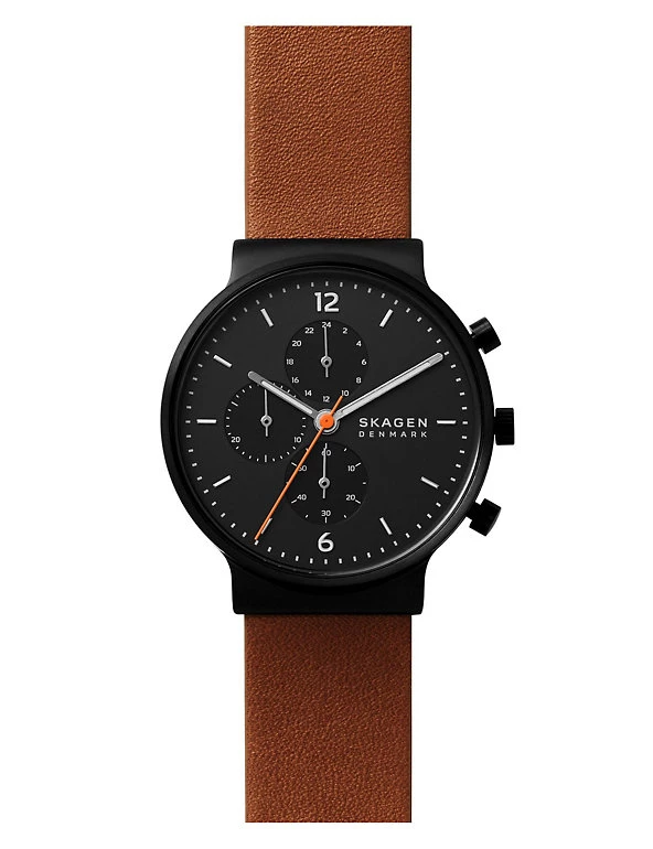 Men's Watches Skagen Ancher Chronograph Brown Leather Watch 3 Men's Watches Skagen Ancher Chronograph Brown Leather Watch
