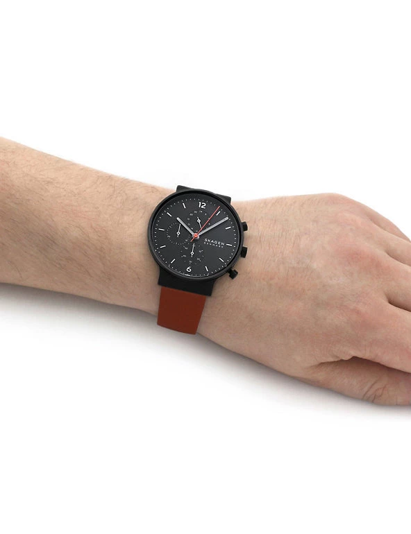 Men's Watches Skagen Ancher Chronograph Brown Leather Watch 9 Men's Watches Skagen Ancher Chronograph Brown Leather Watch - Image 7