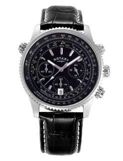 Men's Watches Rotary Hero Black Leather Chronograph Watch