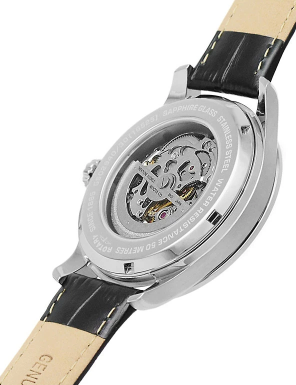 Men's Watches Rotary Greenwich Black Leather Automatic Watch 6 Men's Watches Rotary Greenwich Black Leather Automatic Watch - Image 4