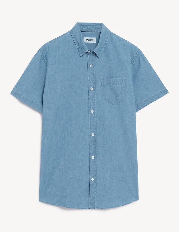 JAEGER Casual Shirts Pure Cotton Chambray Short Sleeve Shirt 4 JAEGER Casual Shirts Pure Cotton Chambray Short Sleeve Shirt - Image 2