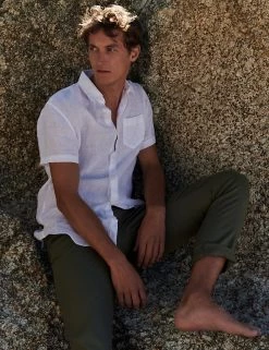 JAEGER Casual Shirts Luxury Pure Linen Short Sleeve Shirt