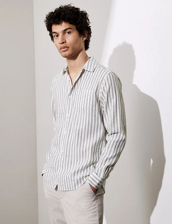JAEGER Casual Shirts Cotton And Linen Striped Shirt 5 JAEGER Casual Shirts Cotton And Linen Striped Shirt - Image 3
