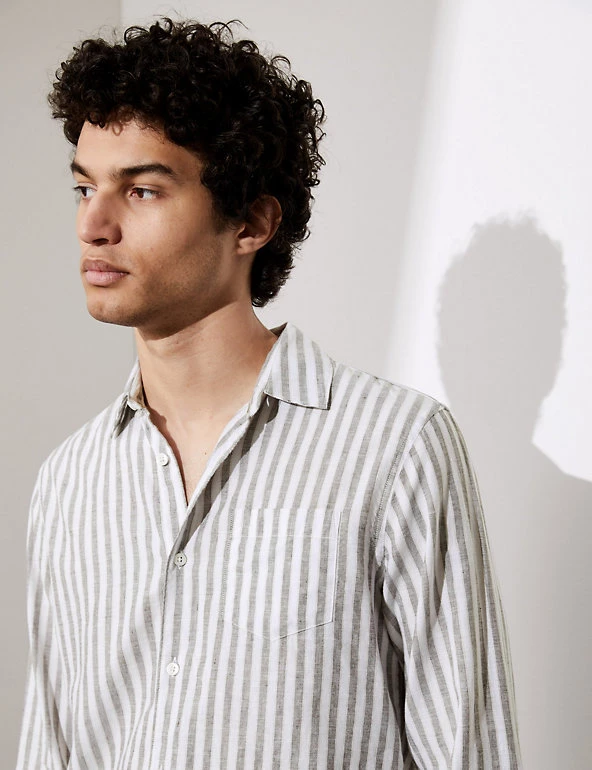 JAEGER Casual Shirts Cotton And Linen Striped Shirt 6 JAEGER Casual Shirts Cotton And Linen Striped Shirt - Image 4