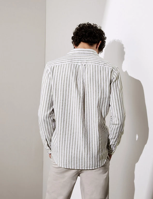 JAEGER Casual Shirts Cotton And Linen Striped Shirt 7 JAEGER Casual Shirts Cotton And Linen Striped Shirt - Image 5