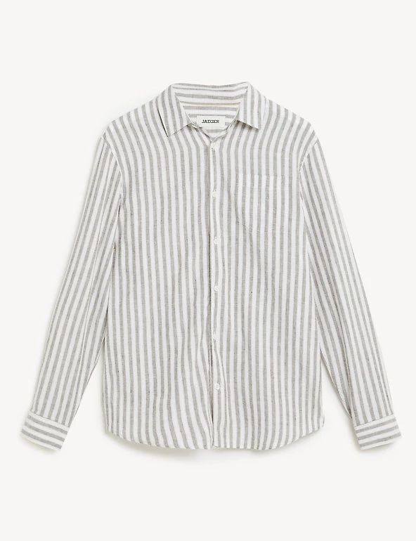 JAEGER Casual Shirts Cotton And Linen Striped Shirt 4 JAEGER Casual Shirts Cotton And Linen Striped Shirt - Image 2