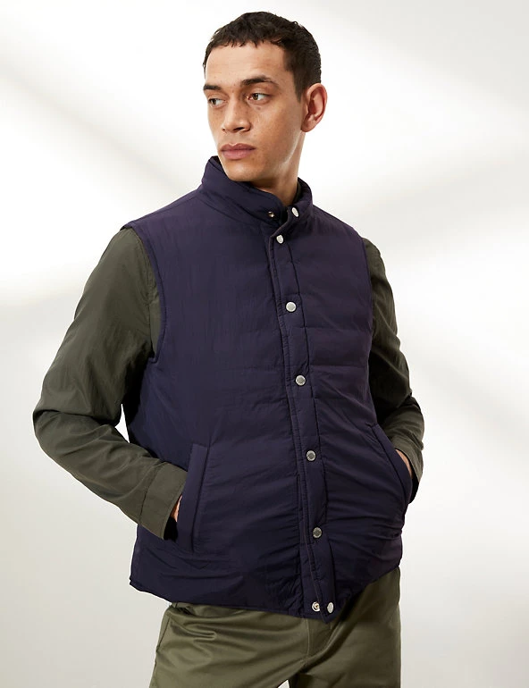 JAEGER Men's Coats & Jackets Recycled Feather And Down Reversible Padded Gilet 3 JAEGER Men's Coats & Jackets Recycled Feather And Down Reversible Padded Gilet